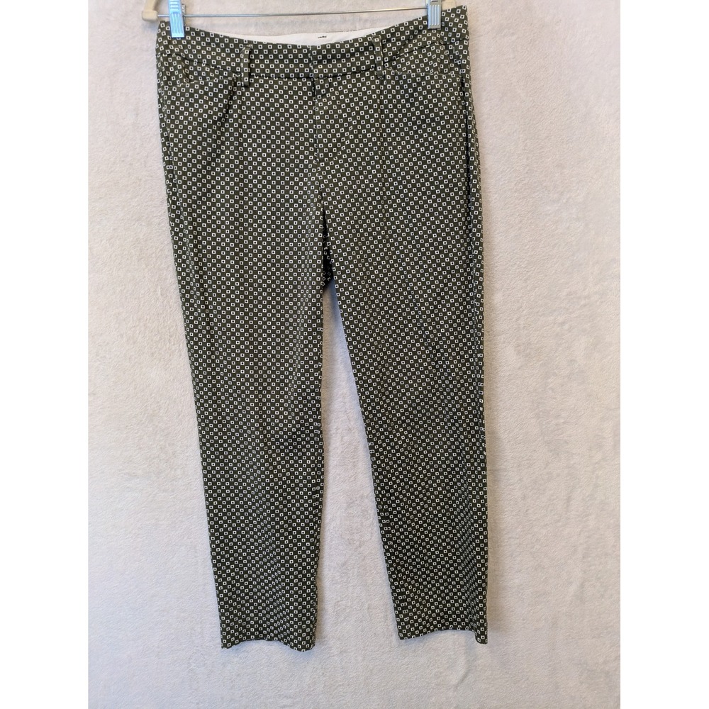 a.n.a Trousers Women's 8 Olive Green Geometric Print Cotton Stretch Ankle Pants
